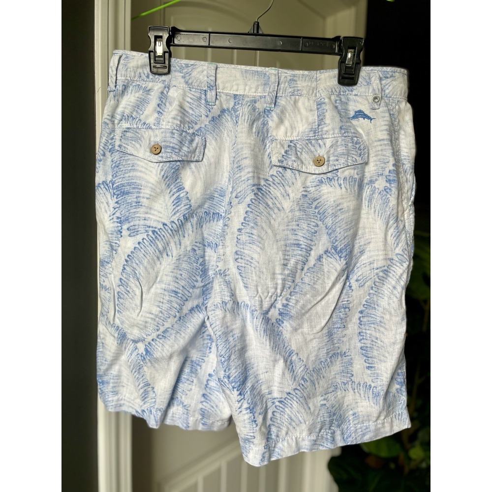Tommy Bahama Men's Linen Chino Shorts Blue White Floral Button Pockets - Picture 3 of 9